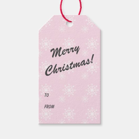 ベビーピンクスノーフレークプリントメリークリスマス ギフトタグ (正面)