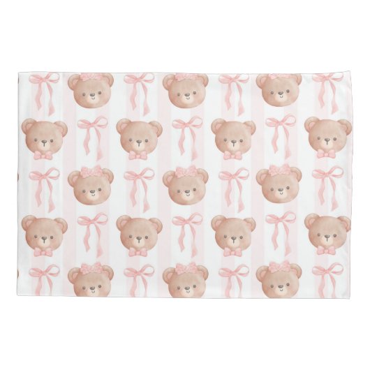 ベビーピンクテディベアとボウ 枕カバー (裏面)