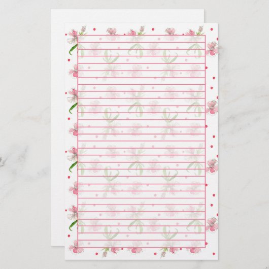 ベビーピンクディアンサス水彩花が並んだ 便箋 (正面/裏面)