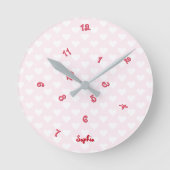 ベビーピンクハート名前をカスタムするガールズキッズルームデコール ラウンド壁時計 (正面)