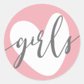 ベビーピンクハート"女の子"灰色ホワイト ラウンドシール (正面)