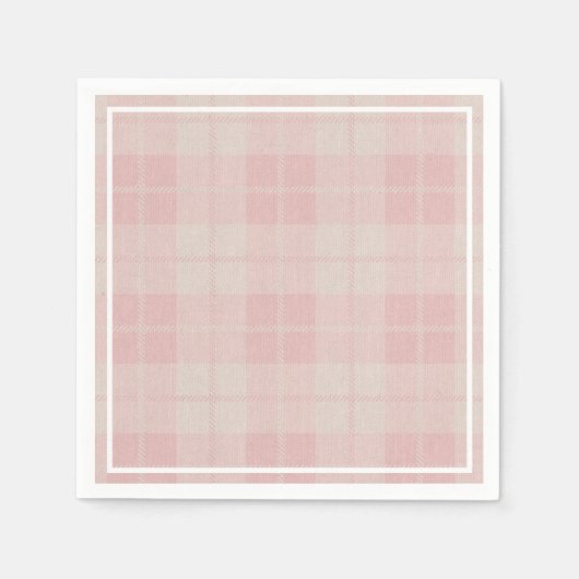 ベビーピンクバッファロープレイドバーラップ スタンダードカクテルナプキン (正面)