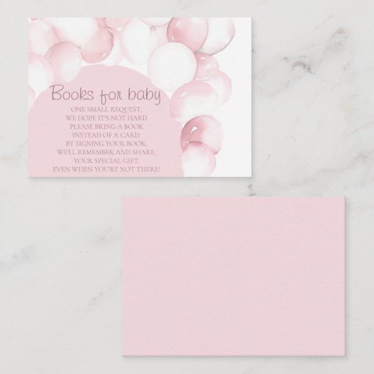 ベビーピンクバルーンのアーチ赤ちゃんシャワー用の本 エンクロージャーカード (正面/裏面)