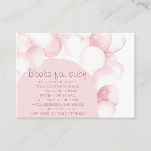 ベビーピンクバルーンのアーチ赤ちゃんシャワー用の本 エンクロージャーカード (正面)