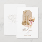 ベビーピンクパンパスグラスギラフェベビーシャワー サンキューカード (正面/裏面)