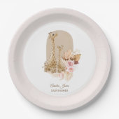 ベビーピンクパンパスグラスギラフェベビーシャワー ペーパープレート (正面)
