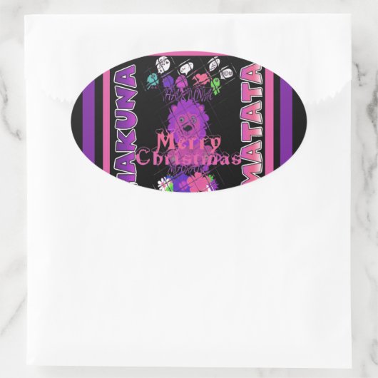 ベビーピンクビューティフルメリークリスマスハクナマタタ 楕円形シール (バッグ)