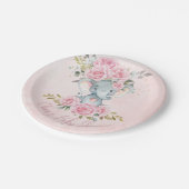ベビーピンクフローラかわいいゾウ双子ベビーシャワー ペーパープレート (アングル)