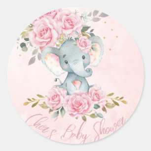 ベビーピンクフローラかわいいゾウ双子ベビーシャワー ラウンドシール