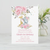 ベビーピンクフローラかわいいゾウ1歳 招待状 (スタンド正面)