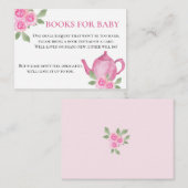 ベビーピンクフローラティーポット赤ちゃんシャワー用の本 エンクロージャーカード (正面/裏面)