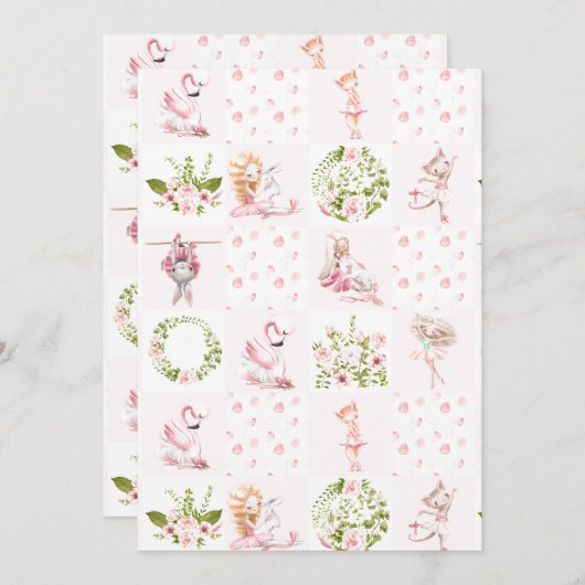 ベビーピンクフローラ動物キルト子供部屋パターン 案内状 (正面/裏面)