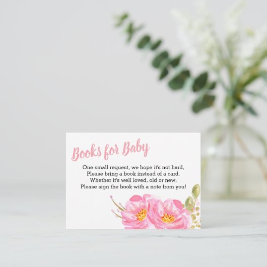 ベビーピンクフローラ赤ちゃんシャワー用の本 エンクロージャーカード (スタンド正面)