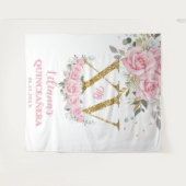 ベビーピンクフローラXV QUINCEAENERA Quince 15背景 タペストリー (正面(横))