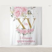 ベビーピンクフローラXV QUINCEAENERA Quince 15背景 タペストリー (正面)