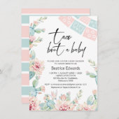 ベビーピンクブルータコでベビーのベビーシャワー 招待状 (正面/裏面)