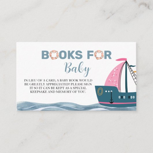ベビーピンクベビー航海のシャワー用の本 エンクロージャーカード (正面)
