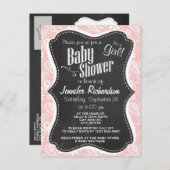 ベビーピンクペイズリー;ヴィンテージシャルボードルック インビテーションポストカード (正面/裏面)