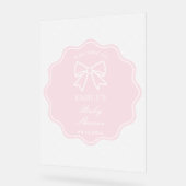 ベビーピンクボウ水玉模様ガールベビーシャワーウェルカム アクリルサイン (傾斜)