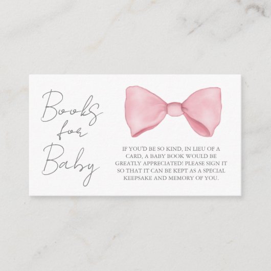 ベビーピンクボウ赤ちゃんシャワー囲いカード用の本 エンクロージャーカード (正面)