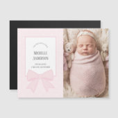 ベビーピンクボウ赤ちゃん女の子写真誕生のお知らせ (正面/裏面)