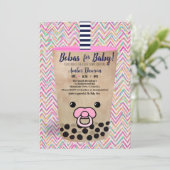 ベビーピンクボバ茶ベビーシャワー用ボバインスパイアス 招待状 (スタンド正面)