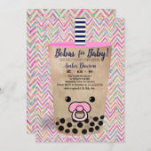 ベビーピンクボバ茶ベビーシャワー用ボバインスパイアス 招待状 (正面/裏面)