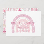 ベビーピンクボホレインボーファースト誕生日 招待状 (正面/裏面)