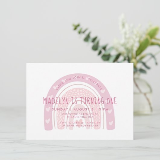 ベビーピンクボホレインボーファースト誕生日 招待状 (スタンド正面)