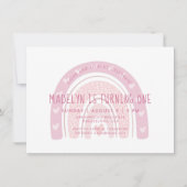 ベビーピンクボホレインボーファースト誕生日 招待状 (正面)