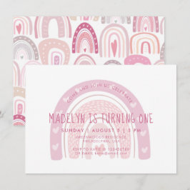 ベビーピンクボホレインボーファースト誕生日 招待状