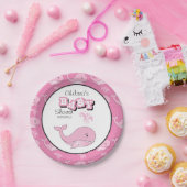 ベビーピンクポルカ点々のあるクジラ |カスタマイズ ペーパープレート (パーティー)