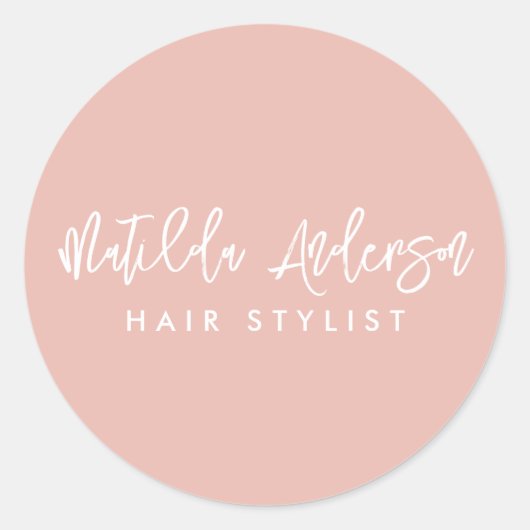 ベビーピンクモダンミニマルエレガントスクリプト ラウンドシール (正面)