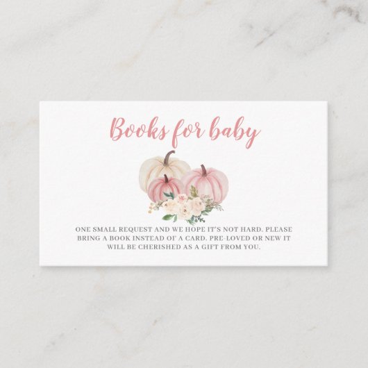 ベビーピンクリトルカボチャ赤ちゃんシャワー用の本 エンクロージャーカード (正面)
