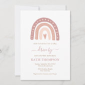 ベビーピンクレインボー赤ちゃんシャワーでドライブする女の子 招待状 (正面)
