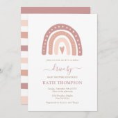 ベビーピンクレインボー赤ちゃんシャワーでドライブする女の子 招待状 (正面/裏面)