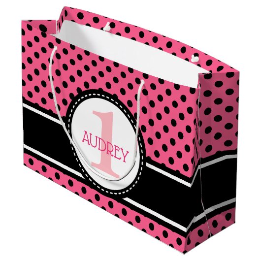ベビーピンクレディバグ第1誕生日ベビーシャワー ラージペーパーバッグ (裏面アングル)