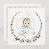 ベビーピンクヴィンテージベビーガールシャワー 招待状 (正面/裏面)