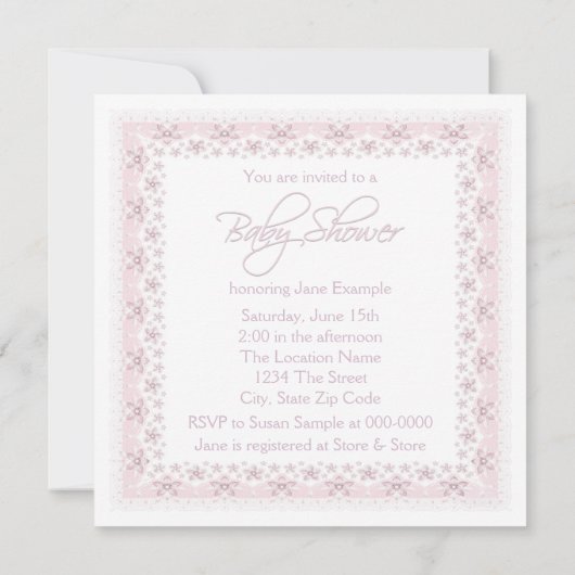ベビーピンクヴィンテージベビーガールシャワー 招待状 (裏面)