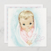 ベビーピンクヴィンテージベビーガールシャワー 招待状 (正面/裏面)