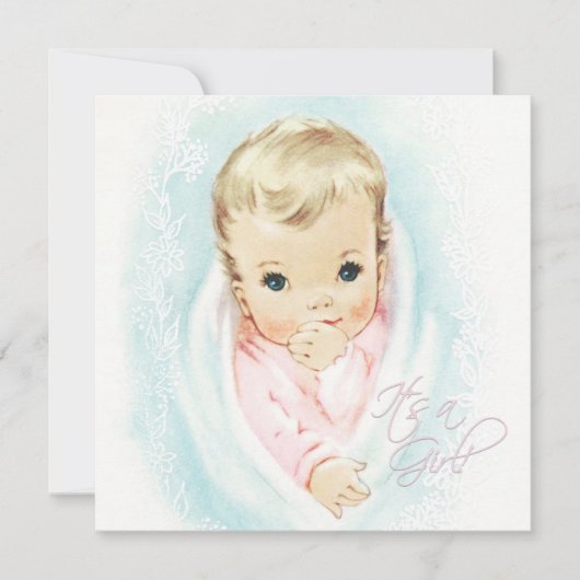 ベビーピンクヴィンテージベビーガールシャワー 招待状 (正面)