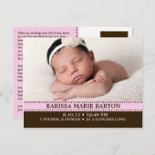 ベビーピンク単魅力的に写真誕生のお知らせ 案内ポストカード (正面/裏面)