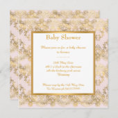 ベビーピンク及び金ゴールドパタ素晴らしーン赤ちゃんシャワー 招待状 (正面/裏面)