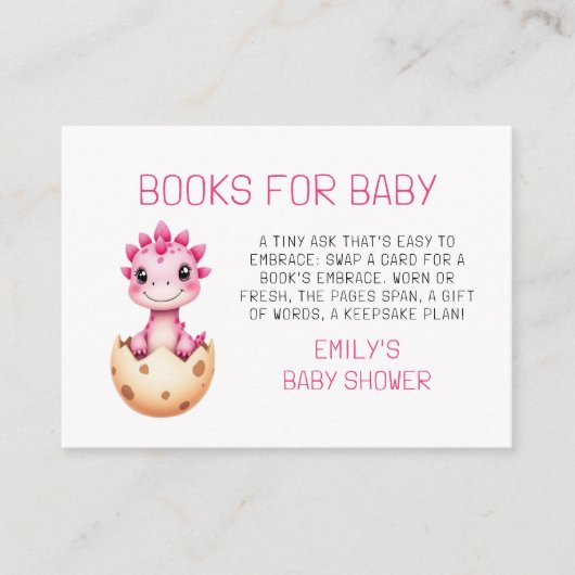 ベビーピンク恐竜の水色シャワー用の本 エンクロージャーカード (正面)