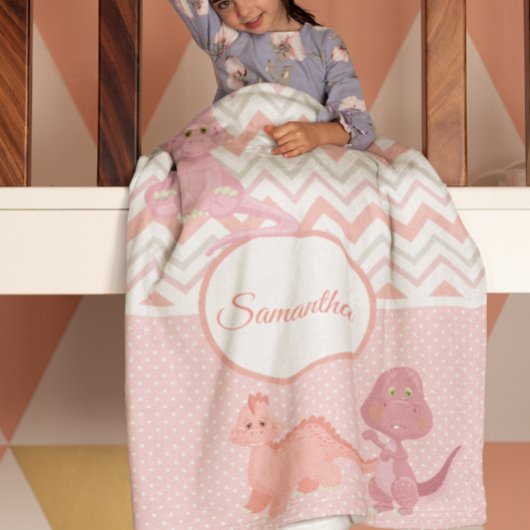 ベビーピンク恐竜シブロンパーソナライズされた フリースブランケット