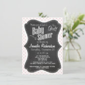 ベビーピンク水玉模様;黒板 招待状 (スタンド正面)