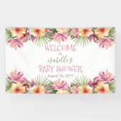 ベビーピンク熱帯フローラベビーシャワー 横断幕 (横)