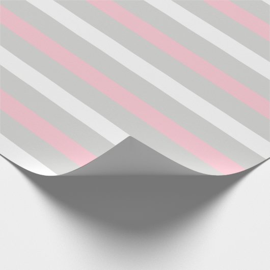 ベビーピンク白とグレーストライプのの包装紙 ラッピングペーパー (角)