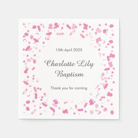 ベビーピンク紙吹雪バプテスマ《キリスト教》洗礼式や命名式 スタンダードカクテルナプキン (正面)