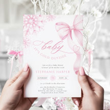 ベビーピンク色のベビーシャワー招待状外は寒い